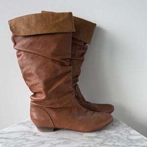 Steve Madden Brown Fold-Over Slouch Leather Knee Boots